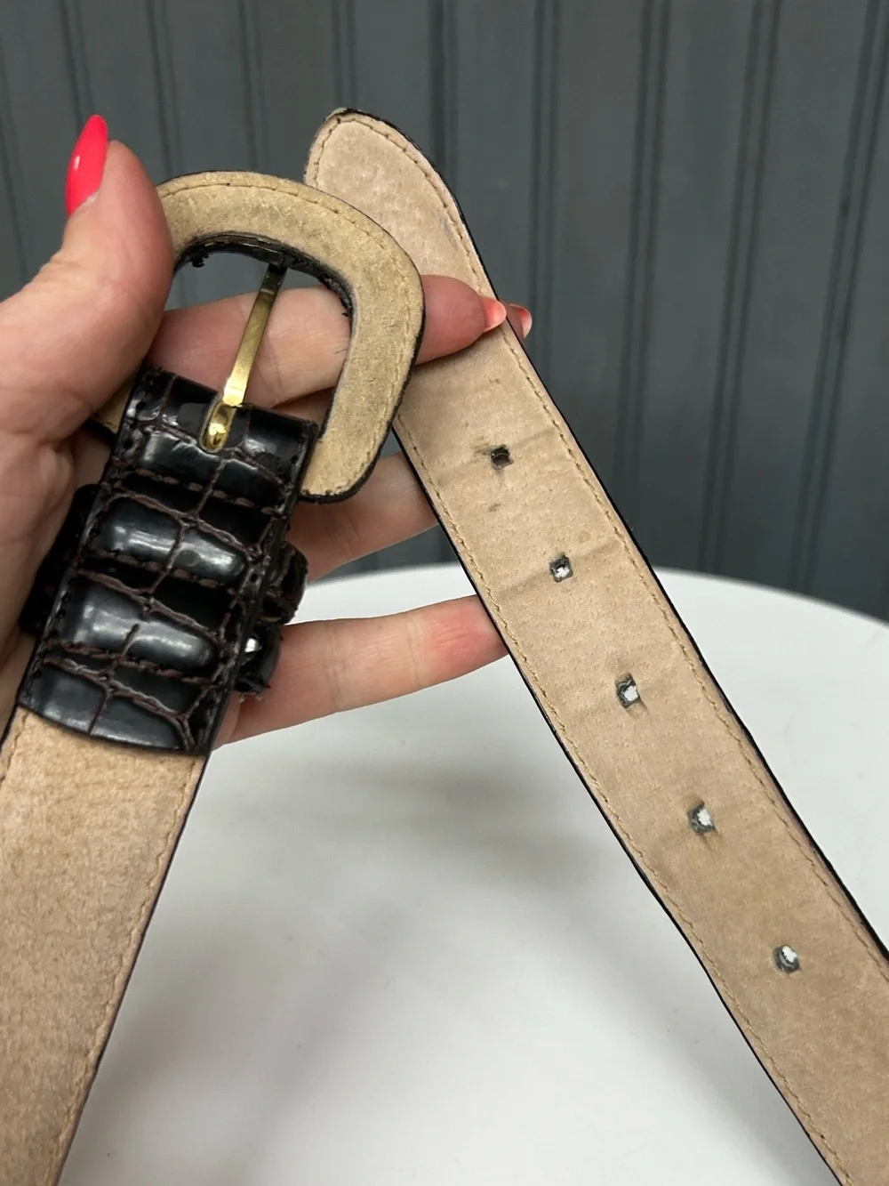 Perry Ellis Italian Croco Black Leather Belt Size Medium Men's